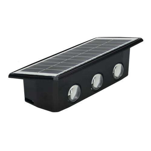 Schwarze solarbetriebene LED-Wandleuchte mit Dämmerungssensor, 6W, kaltweiß