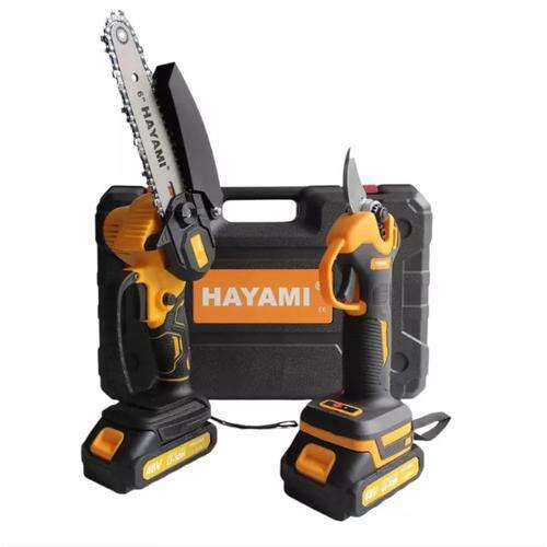 Hayami 48V Cordless Garden Tool Set with Pruning Shears and Pole Saw in Case, 2 Batteries