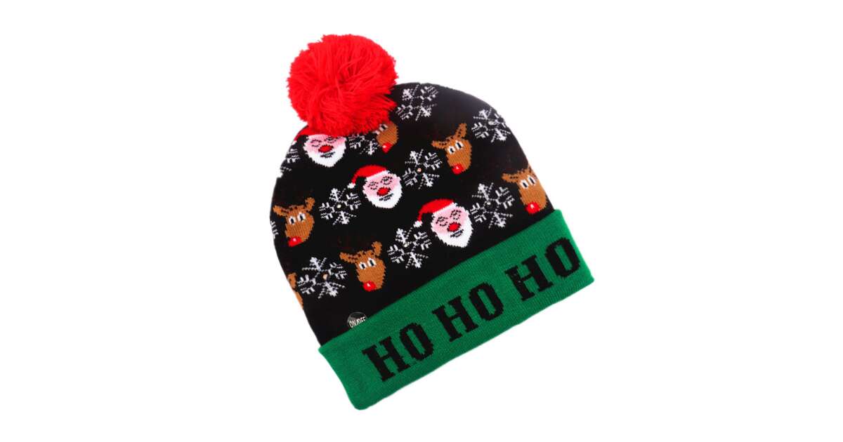 Czapka Fes z włączaniem/wyłączaniem świateł LED i nadrukiem zimowym/świątecznym, Ho Ho, UNISEX, rozmiar ONE SIZE, Multicolor 108807757
