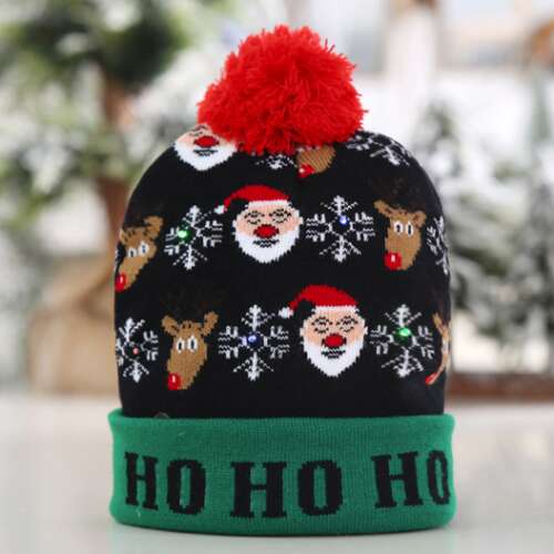 Czapka Fes z włączaniem/wyłączaniem świateł LED i nadrukiem zimowym/świątecznym, Ho Ho, UNISEX, rozmiar ONE SIZE, Multicolor
