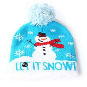 Holiday Hat with LED Lights and Winter/Christmas Print, Let It Snow, Unisex, One Size, White/Blue