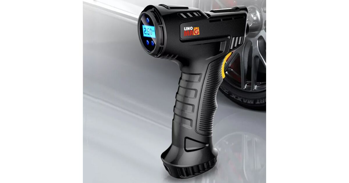 Linomag® Mini Portable Car Compressor, Pistol Type, 3m Cable, 10 BAR / 150 PSI, Digital Display, LED Light 135326767