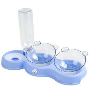 Linomag® Double Orthopedic Cat Bowl with Automatic Water Dispenser, 500ml, 37x24x15 cm, Light Blue