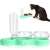 Linomag double elevated cat bowl with automatic water dispenser, pistachio green, cat drinking from the bowl