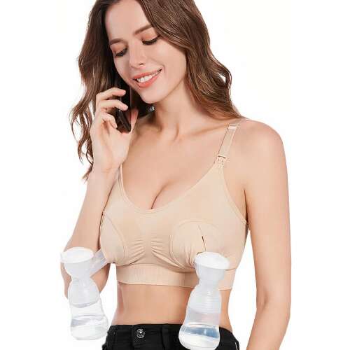 Linovit Nursing Bra, Compatible with All Nursing Pumps, Adjustable, Size XL-XXL, Beige