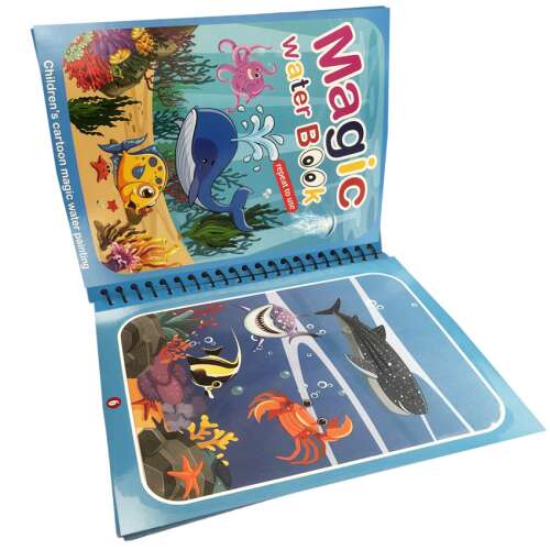 Linomag Magic Water Book Universul Subacvatic, carte de pictură cu apă reutilizabilă pentru copii, cu creaturi marine colorate