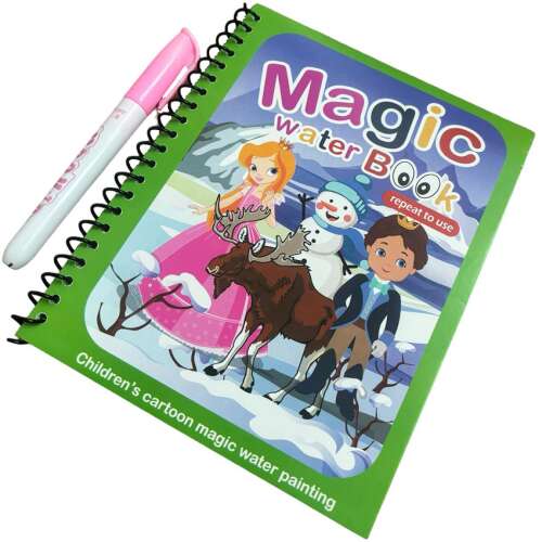 Omaľovánka typu Magic Book v angličtine, Linomag®, Snow Maiden, Opakovane použiteľná, Pre dievčatá a chlapcov od 3 rokov