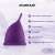 Purple menstrual cup with benefits listed