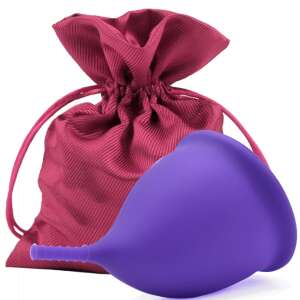 Lila Menstruationstasse mit roter Kordeltasche - Menstruationstasse