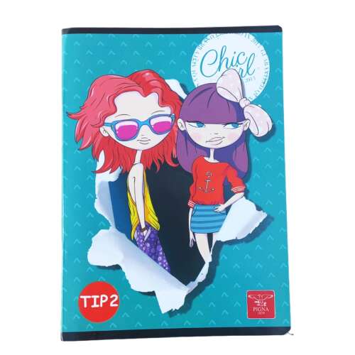 Zeszyt Linomag Chic Girl, Typ 2, format A5, 24 strony, 70g/m², wielokolorowy, z dziewczyną o czerwonych włosach i dziewczyną o fioletowych włosach