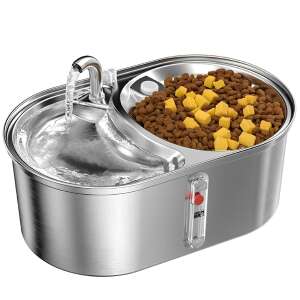 Linomag stainless steel pet fountain with food bowl, 3L water capacity, silver - Pet Care