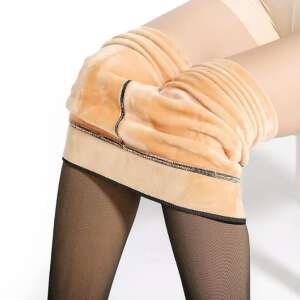 Sztuczne półprzezroczyste legginsy zimowe z puszystą podszewką - Tan, XS-M (300g) 108808304 - Moda i ubiór