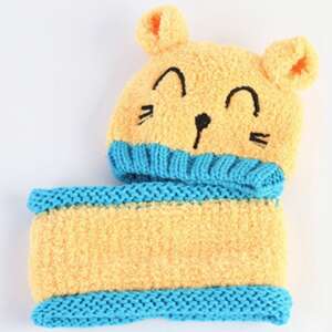 Yellow cat hat and scarf set for babies, 6-24 months - Kids' Hat & Set