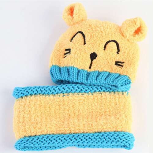 Yellow cat hat and scarf set for babies, 6-24 months
