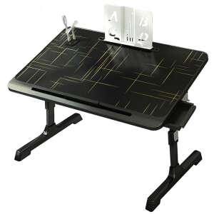 Multifunktionaler Laptopständer in Tischform, verstellbar, faltbar, 60 cm x 40 cm x 27 cm ~ 40 cm, Buchhalter, Tablet-Halter, Aufbewahrungsschublade, Schwarz mit goldenen Einsätzen