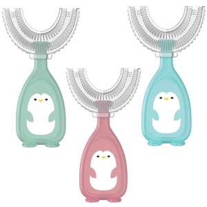 Linovit U-shaped Silicone Toothbrush, Food-Grade Silicone, High-Temperature Resistant, 2-12 years - Pink