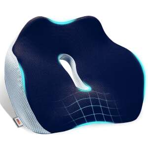 Linomag® Orthopedic Seat Cushion for Office or Car Seats, Memory Foam, Coccyx Support, Hemorrhoid Prevention, Dark Blue