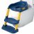 Linomag child toilet trainer with ladder, blue and yellow, placed on a toilet