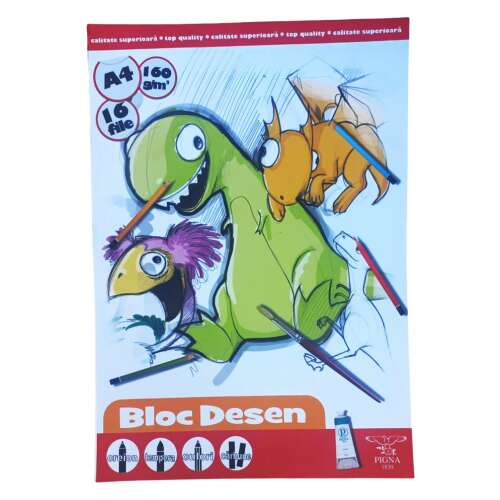 PIGNA A4 drawing pad, 160 gsm, 16 sheets, with colorful dinosaur design