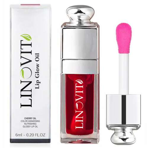 Linovit Lip Glow Oil Wiśnia 6ml, wiśniowy olejek do ust, nawilżający błyszczyk do ust, naturalny kolor, błyszczące wykończenie