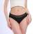 Black period underwear with geometric lace waistband, size M, front view