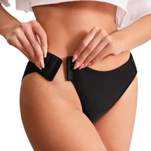 Linavit Luna XL fekete újrahasználható menstruációs bugyi állítható kampóval és szemmel