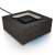 Logitech Bluetooth Audio Receiver, black, angled view, for connecting smartphones and tablets to home audio systems
