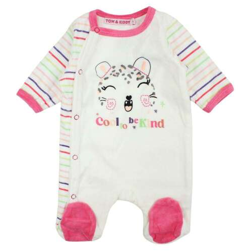TOM and KIDDY Pyžamo pre bábätká s leopardom, biele s dúhovými pruhmi, veľkosť 3-6 mesiacov, 68 cm