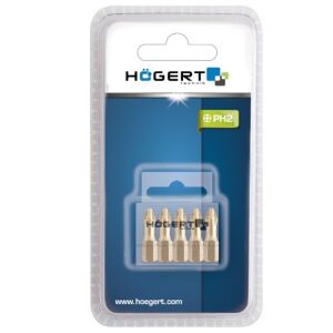 Hogert PH2 Screwdriver Bit Set, 5 pieces, 25 mm, S2 steel, titanium nitride coated 121731227 - Hogert