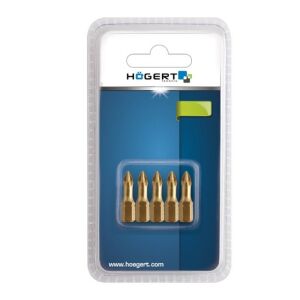 Hogert Screwdriver Bit Set, PZ1, 25 mm, S2 Steel, Titanium Nitride Coated, 5 pieces 121731280 - Hogert