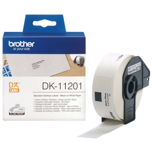Etichetă Brother dk-11201, etichetă standard cu etichetă, decupată, alb pe fond negru, 400 buc DK11201