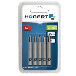 Hogert 5-Piece Screwdriver Bit Set, Hexagonal, PH2, 50mm 121731474 - Hogert