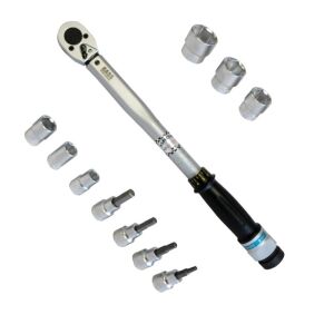 Bass Polska 3/8" torque wrench set with sockets and bits on white background - Torque wrench