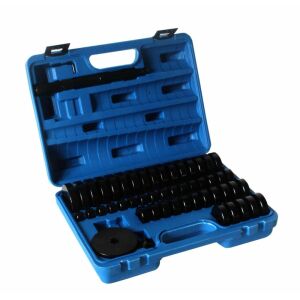 Bass Polska 52-piece bearing puller set in open blue case, full view - Bearing Puller