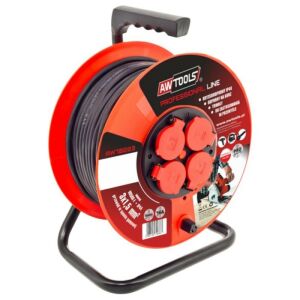 Przedłużacz na bębnie AWTools AW70224 z 4 gniazdami, 25m, kabel 3x2,5mm - Awtools