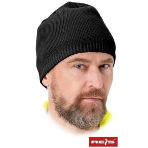 Raw-Pol CZWATER black winter hat with fleece lining worn by a man - Men's Hat