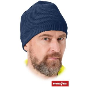 Raw-Pol CZWATER navy blue winter hat with fleece lining worn by a man - Men's Hat