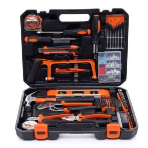 Комплект инструменти Kraft&Dele от 180 части, отворен, показващ различни ръчни инструменти - Набор от инструменти