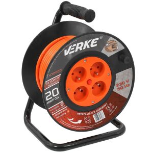 Verke 20m extension cord reel with 4 sockets, 3x1mm cable, V70000 - Lamp & Lighting
