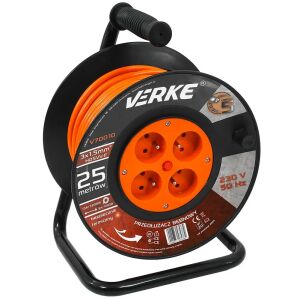 Verke 25m extension cord reel with 4 sockets, 3x1.5mm cable, V70010 - Lamp & Lighting