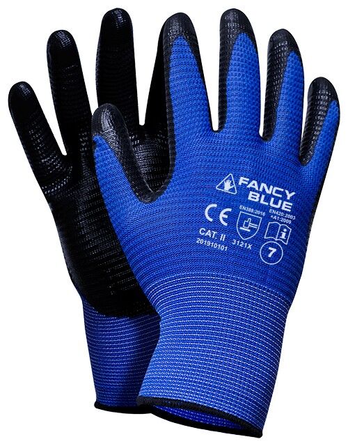 Protective Gloves, Polyester Material, Textured Nitrile Coated, Fancy Bleu XL