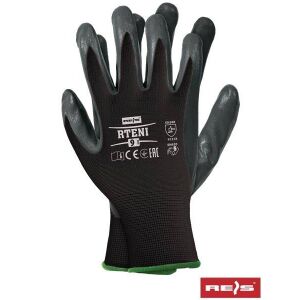 Rękawice robocze Reis RTENI powlekane nitrylem, rozmiar 10, czarno-szare - Rękawice robocze