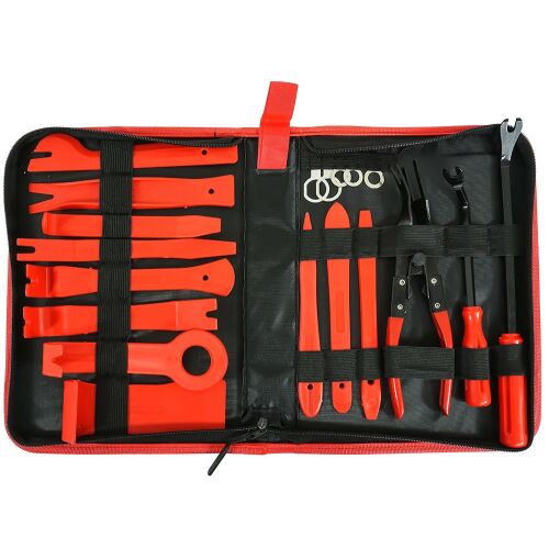 Verke V86291 19-piece upholstery tool set in red and black case