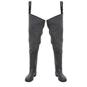 Waders Fisher protective fishing pants boots, PVC coated PES, front view - Fishing Clothing