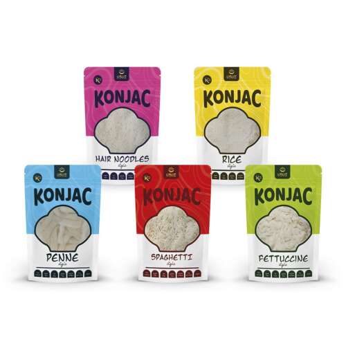 USUI Konjac Tészta Kóstoló Csomag: 5 féle konjac tészta, köztük penne, spagetti, fettuccine, rizs és cérnametélt