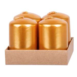 Set of 4 gold pillar candles, Magic Home brand, 4x6 cm - Candle