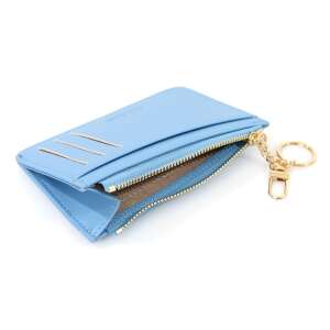 Ella Icon blue leather card holder with zipper and keychain, open view showing interior - Dressing Accessory