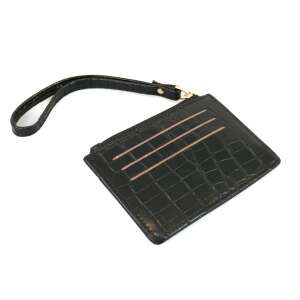 Ella Icon black crocodile embossed leather card holder with wrist strap - Dressing Accessory