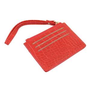 Red crocodile embossed leather card holder with zipper closure and wrist strap, Ella Icon brand - Dressing Accessory