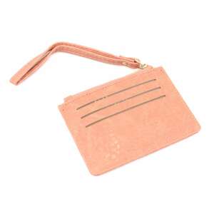 Ella Icon Skin card holder wallet in peach pink color with zipper closure and wrist strap - Dressing Accessory